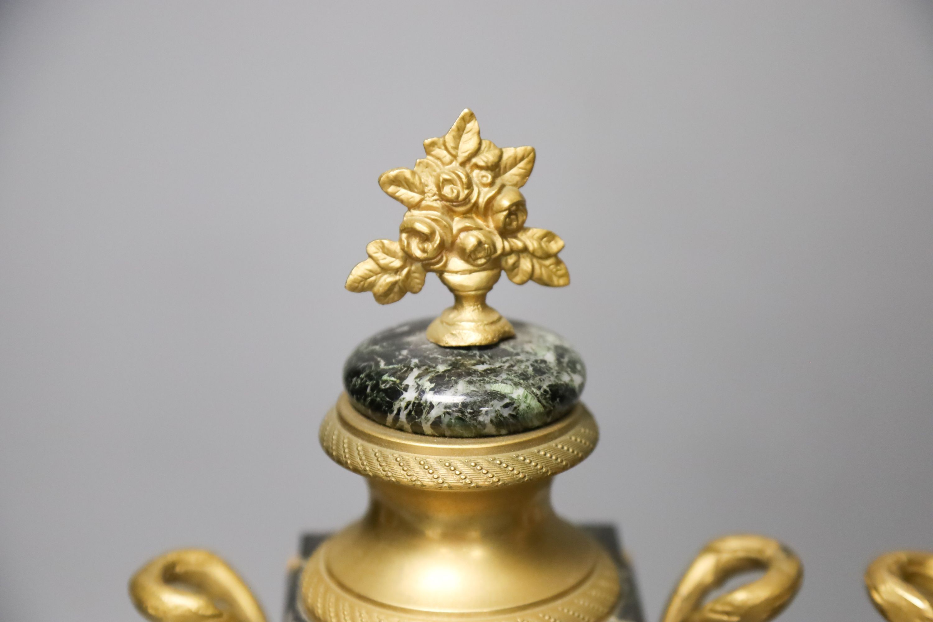 A pair of ormolu-mounted marble mantle ornaments 32cm